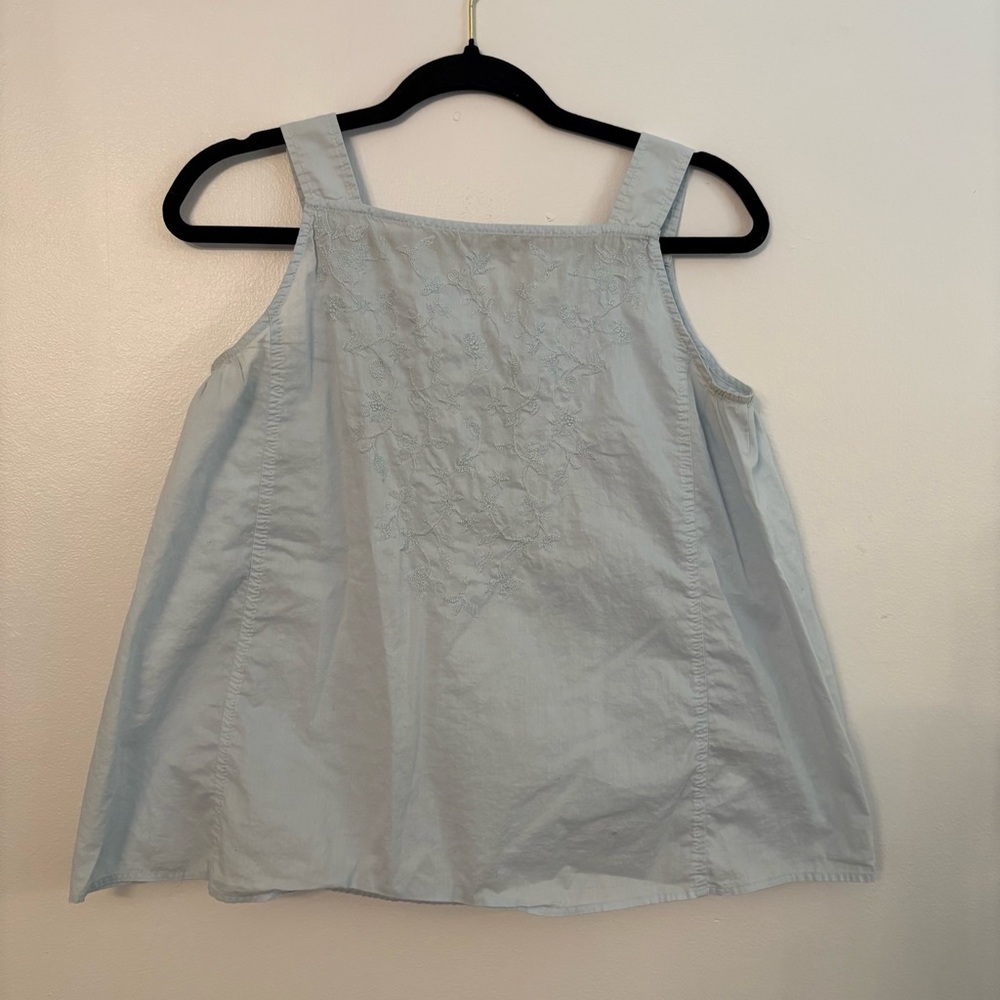 Uniqlo Cotton Sky Blue Embroidered Tank Top
